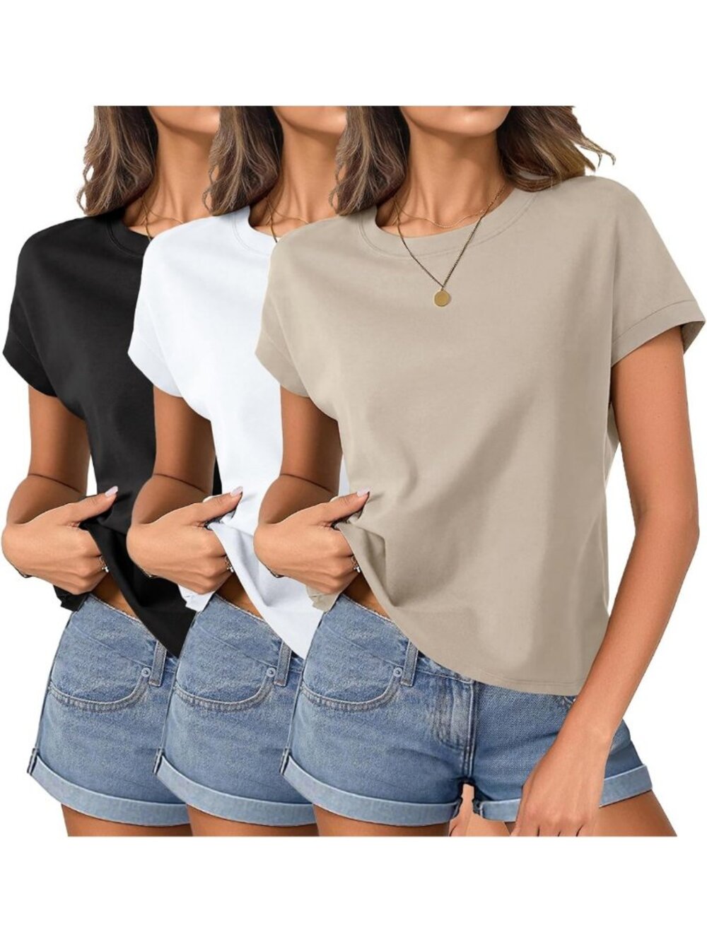 Casual Women's Boxy Crop Tee - Cap Sleeve, Loose Fit Cotton Top for Summer